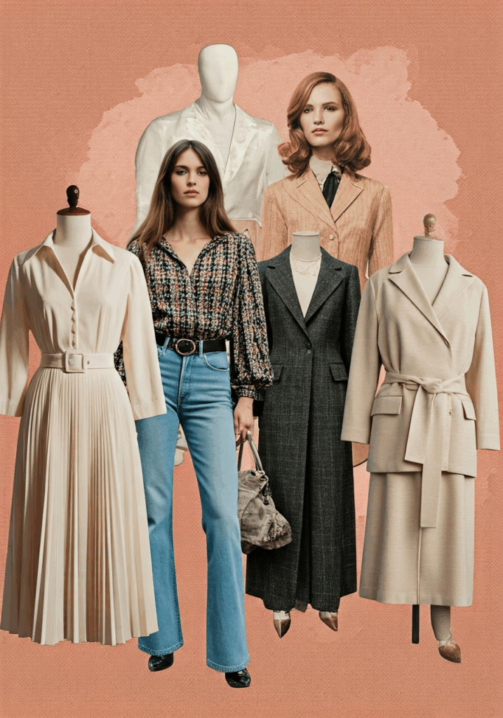 Persone con abiti anni ’80 caratterizzati da colori vivaci, spalline larghe e look audaci.